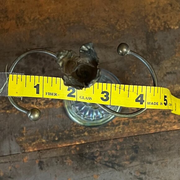 Vtg One-of-a-Kind Metal Earring Holder/Candlestick w/Pale Blue Carved Glass Base - Picture 8 of 10